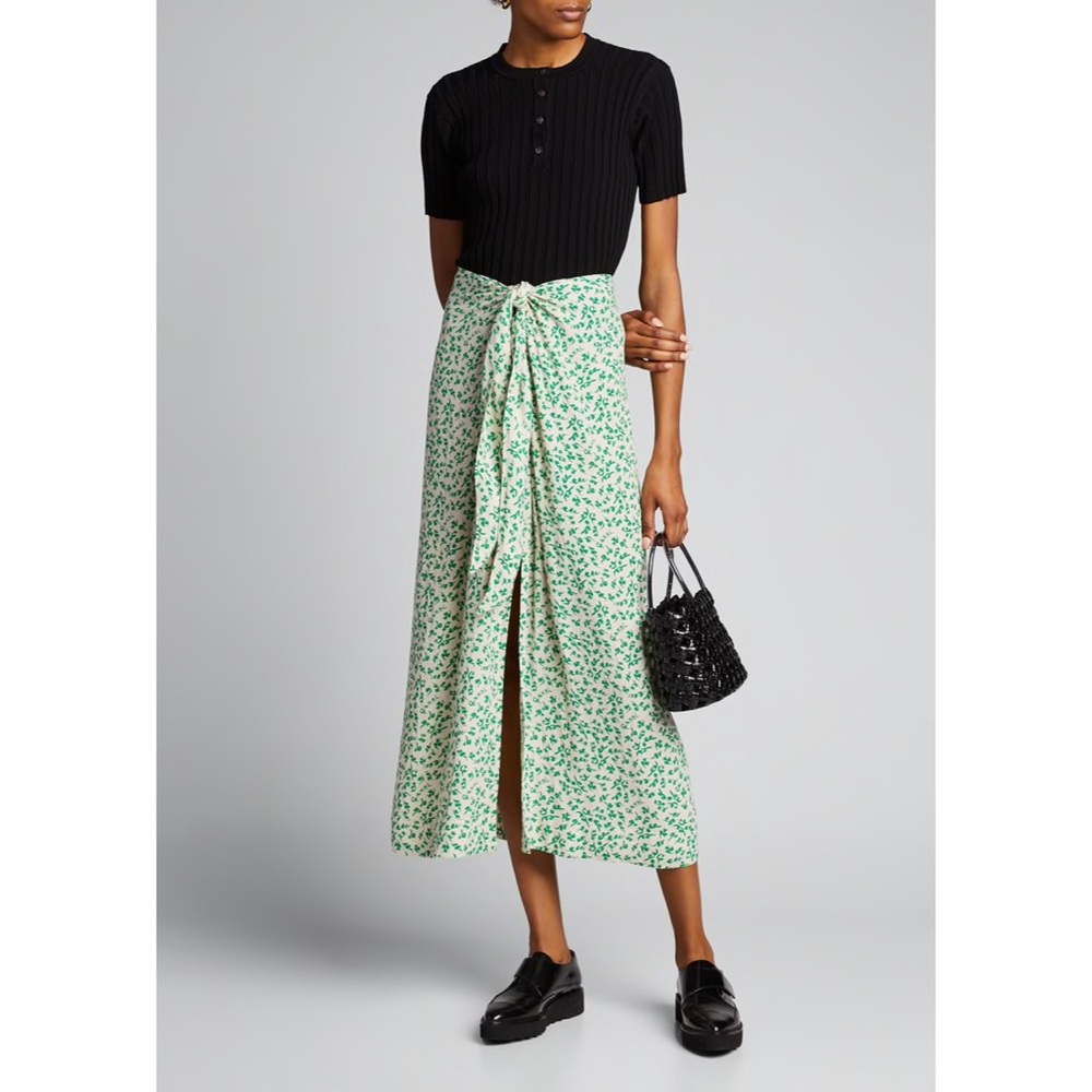 NWOT Ganni Tie Front Printed Crepe Midi Skirt